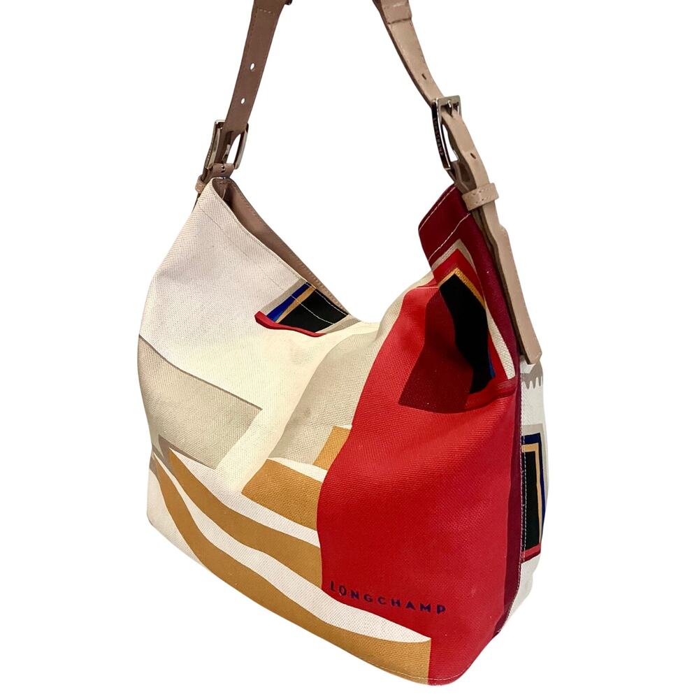 Longchamp France Canvas Shoulder Bag Finca Luisa Geometric Graphic Textile Tote - Picture 5 of 12